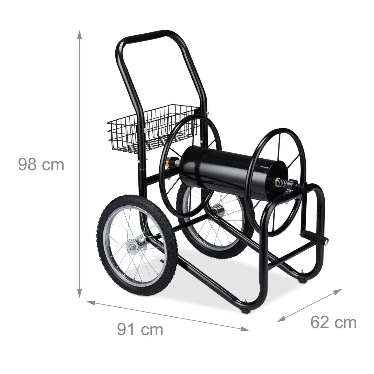 Carucior pentru furtun de gradina, XL, metal, negru - imagine 2