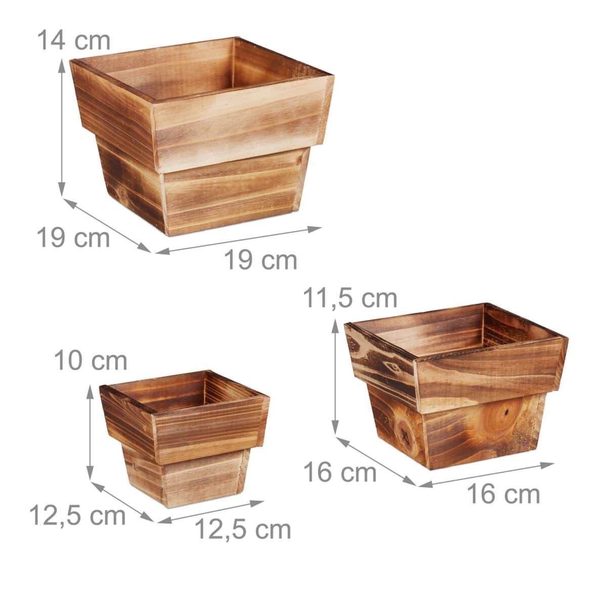 Set 3 ghivece de flori, din lemn, dimensiuni diferite, natur - imagine 5