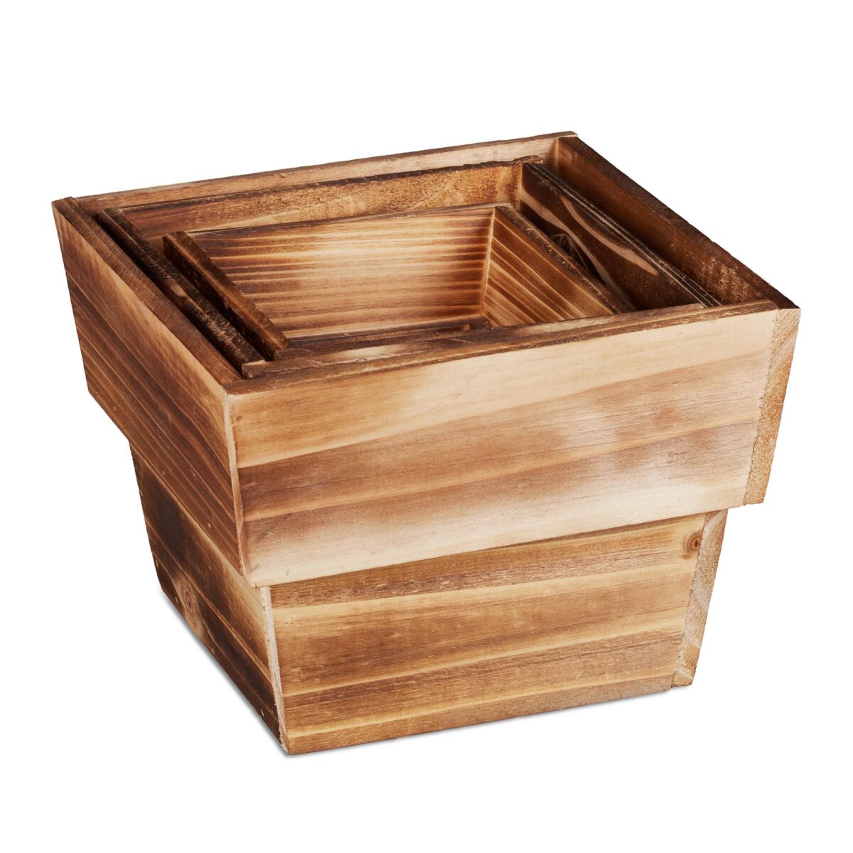 Set 3 ghivece de flori, din lemn, dimensiuni diferite, natur - imagine 7