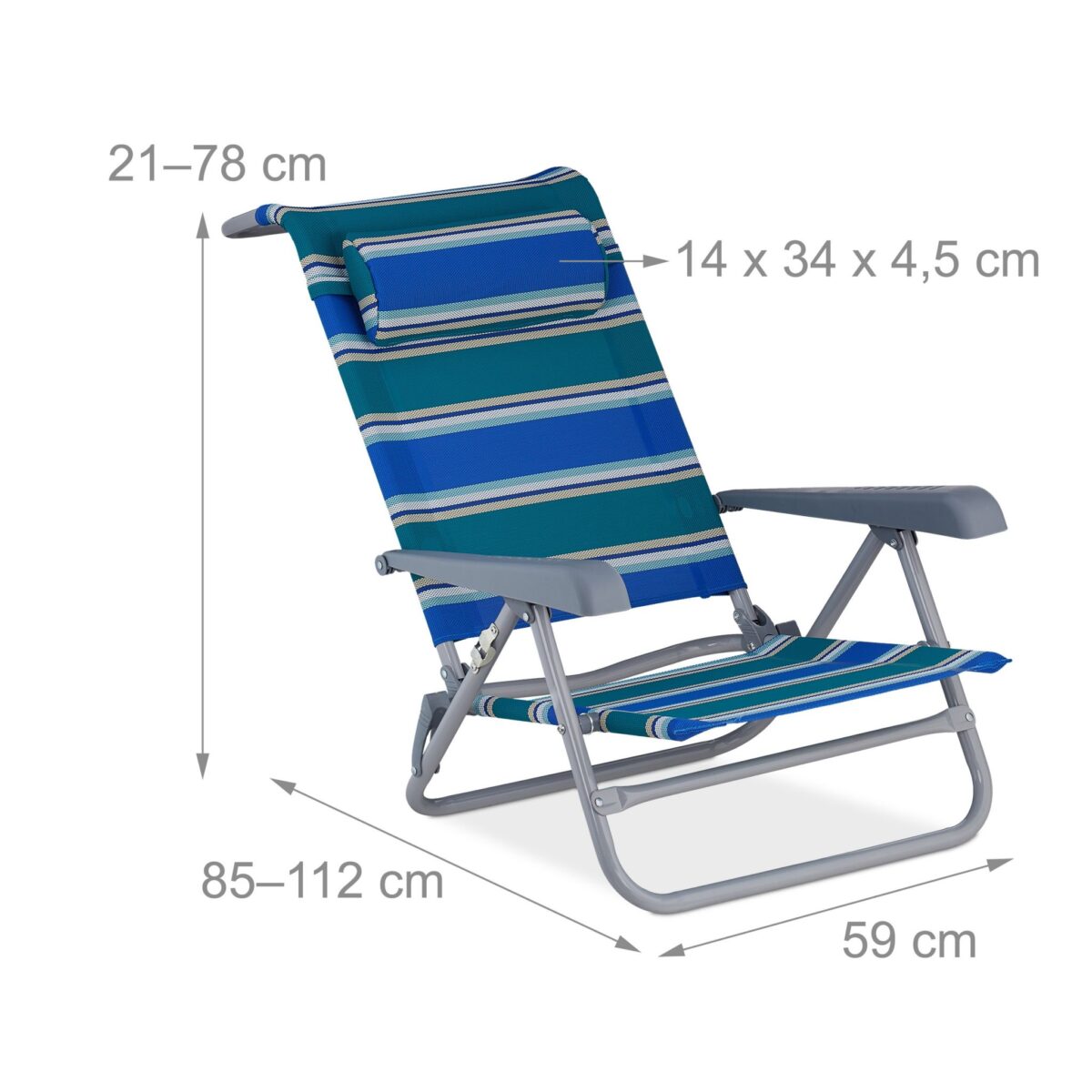 Sezlong pliabil cu perna, pentru gradina/plaja/camping, albastru, 78 x 59 x 85 cm - imagine 4