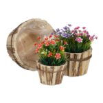 Set 3 ghivece de flori, din lemn, dimensiuni diferite, folie interioara, natur