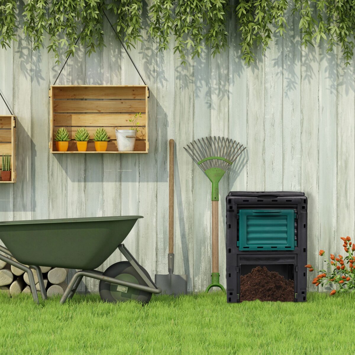 Lada compost, compostor gradina, 230 L, negru - imagine 5