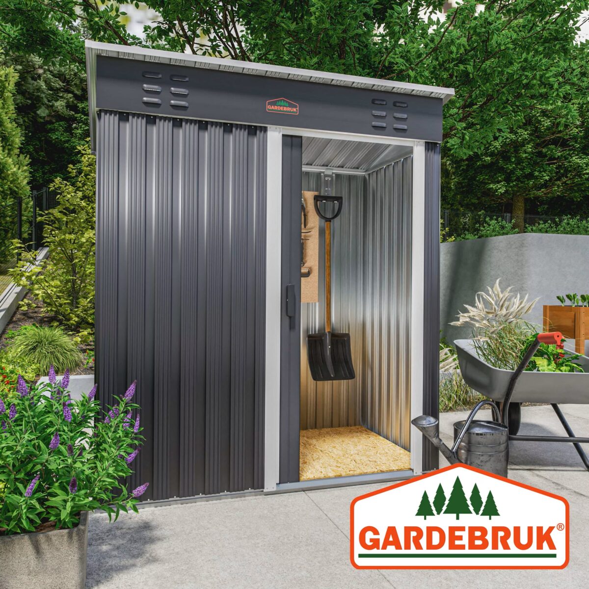 Magazie depozitare pentru gradina, Gardebruk®, usa glisanta, tabla de otel galvanizat, 185x165x90cm - imagine 7