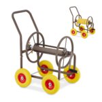 Carucior pentru furtun de gradina, metal, maro