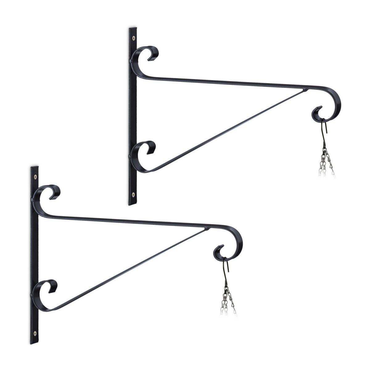 Suport ghivece suspendat, 2 bucati, din fier, negru, 24,5 x 32 x 2 cm - imagine 2