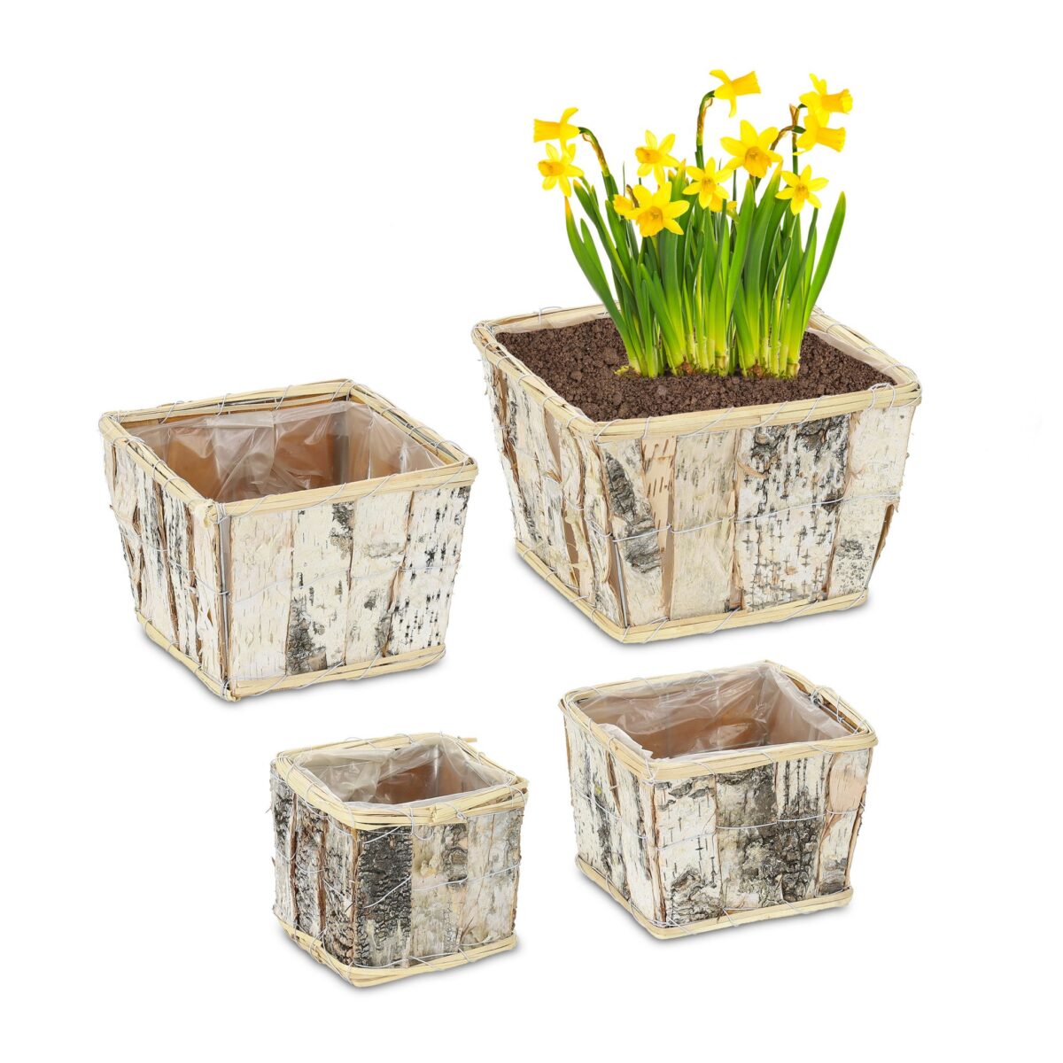 Set 4 ghivece, din lemn, dimensiuni diferite, natur - imagine 3