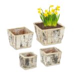 Set 4 ghivece, din lemn, dimensiuni diferite, natur
