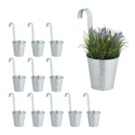 Set de 12 ghivece pentru plante, suspendate, fier, 13 x 13 cm