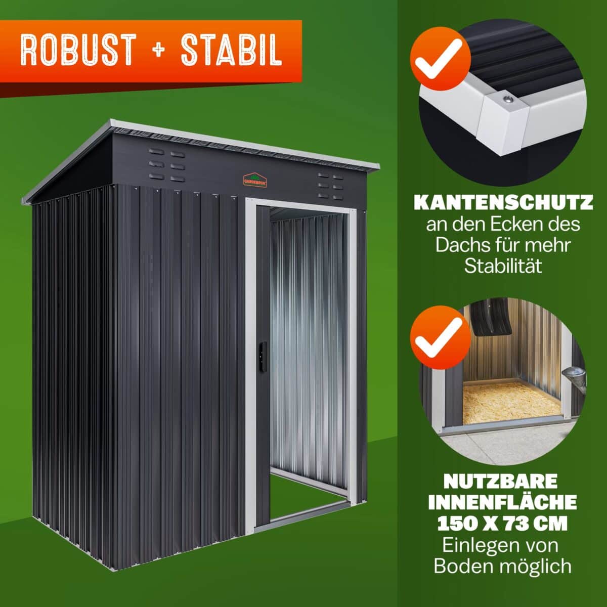 Magazie depozitare pentru gradina, Gardebruk®, usa glisanta, tabla de otel galvanizat, 185x165x90cm - imagine 6