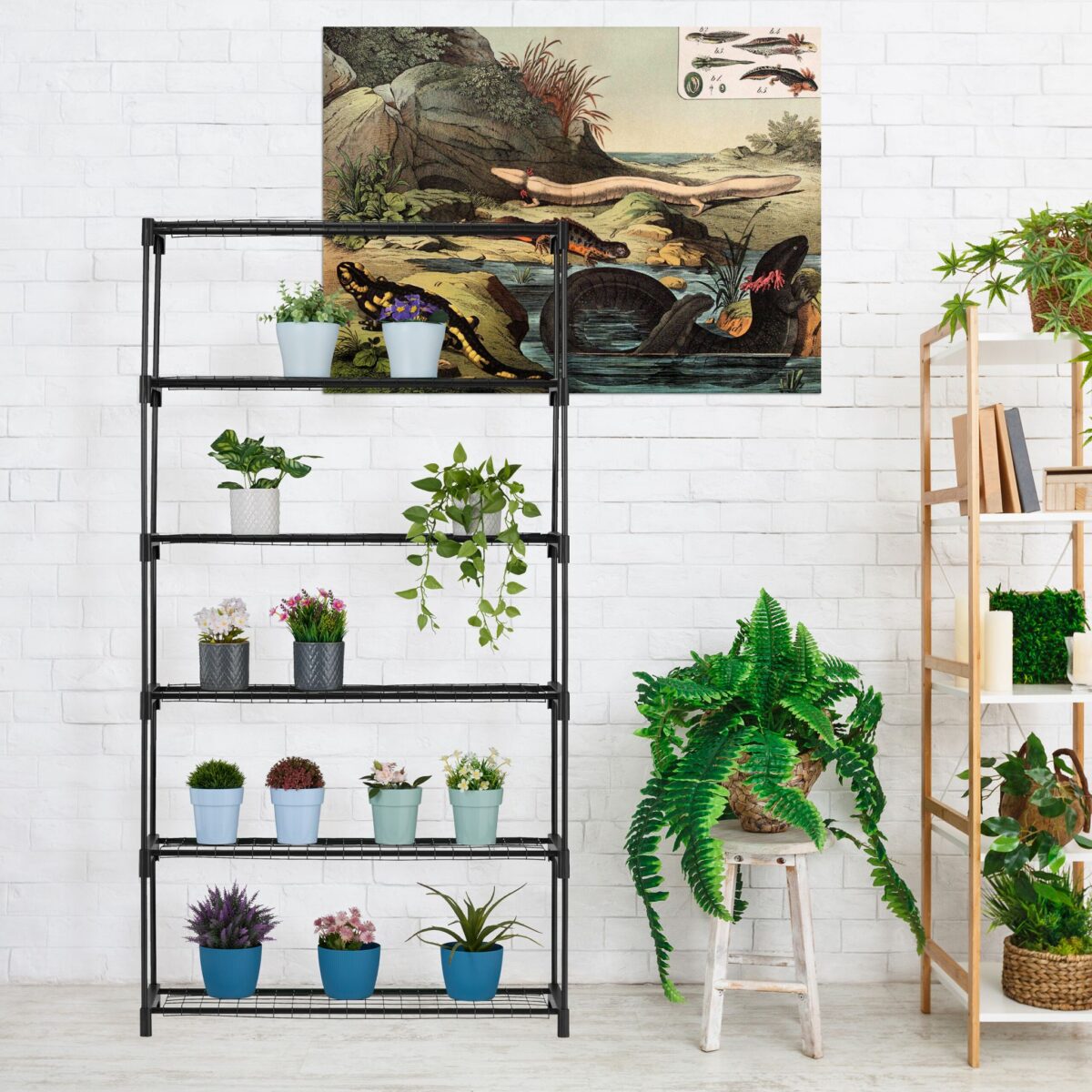 Suport pentru plante, stand de flori, 6 etajere, 174 x 91 x 28,5 cm, negru - imagine 3