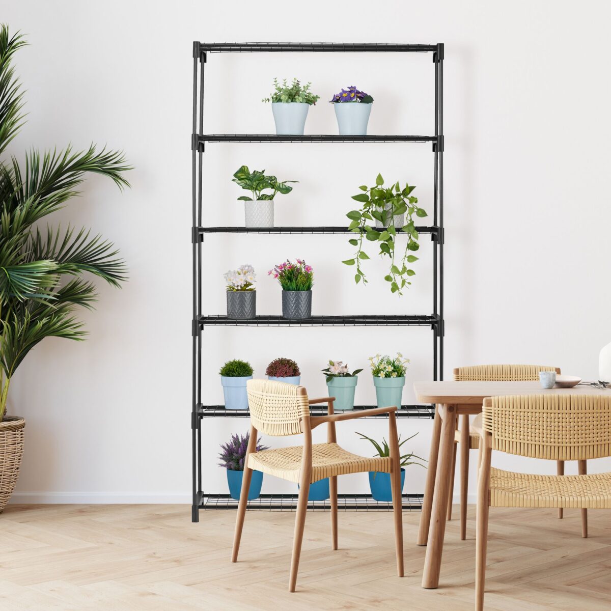 Suport pentru plante, stand de flori, 6 etajere, 174 x 91 x 28,5 cm, negru - imagine 4