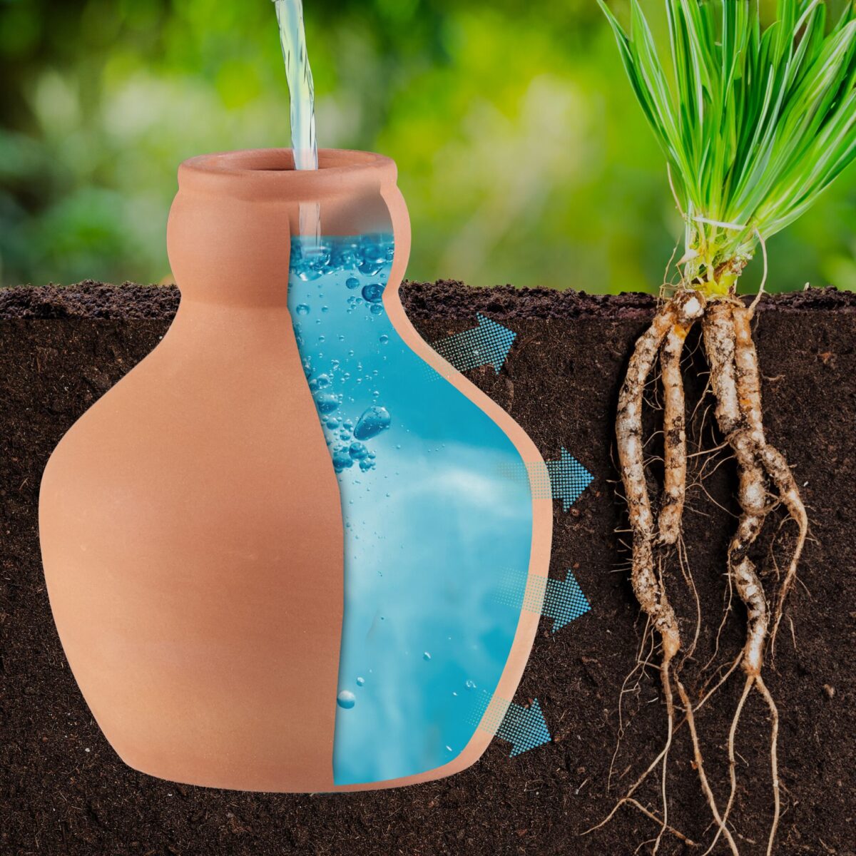 Set 3 conuri ceramice, pentru irigare plante, 550 ml, natur - imagine 2