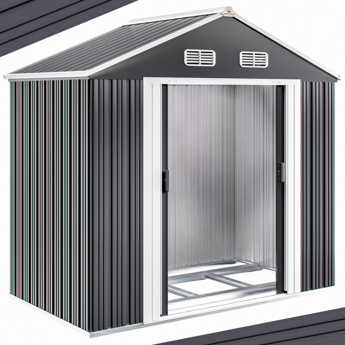 Magazie depozitare pentru gradina, Gardebruk®, usa glisanta, tabla de otel galvanizat, 196x132x188cm - imagine 7