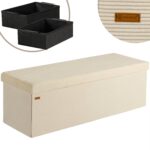 Banca cu spatiu de depozitare, din poliester, 114 x 38 x 38 cm, crem
