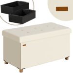 Bancuta cu spatiu de depozitare, din poliester, 76x38x42cm, crem