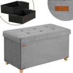 Bancuta cu spatiu de depozitare, catifea, 76x38x38cm, gri