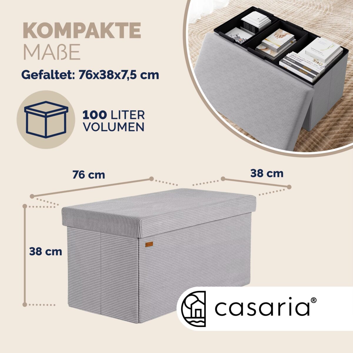 Bancuta cu spatiu de depozitare, din poliester, 76x38x38cm, gri - imagine 9