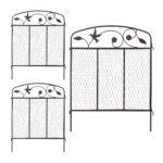 Gard decorativ din 3 piese, cu infingere in sol, otel, 79 x 63 x 1, 5 cm, maro inchis