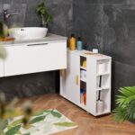 Dulap ingust pentru baie, usi glisante, alb, MDF - imagine 4