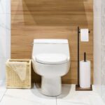 Suport pentru hartie igienica, loc pentru rezerve, bambus, negru/maro - imagine 2