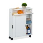 Dulap mobil ingust pentru baie si bucatarie, usa glisanta, MDF, alb