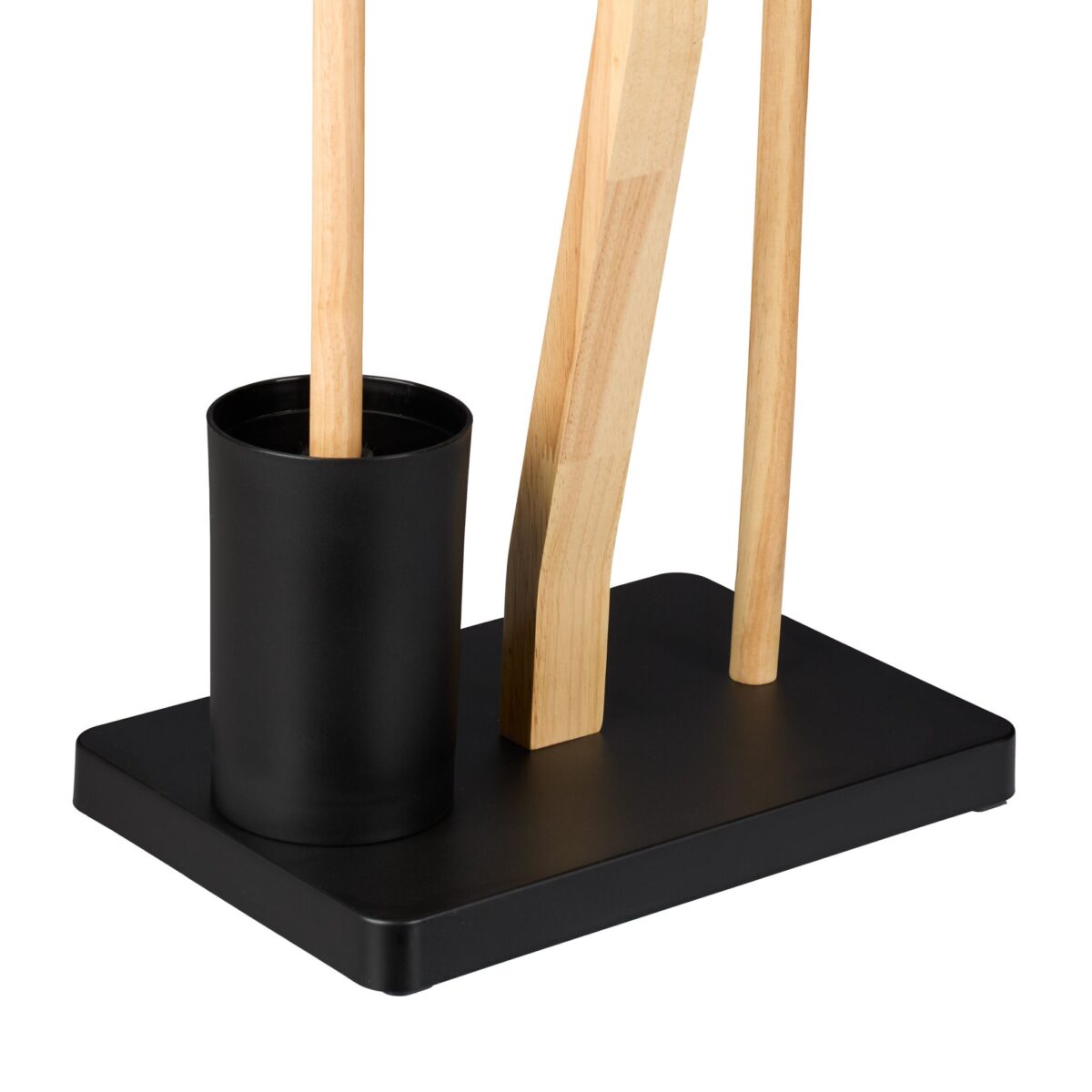 Suport pentru hartie igienica cu perie de toaleta si loc pentru rezerve, bambus/metal, negru - imagine 7
