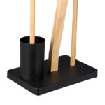 Suport pentru hartie igienica cu perie de toaleta si loc pentru rezerve, bambus/metal, negru - imagine 7