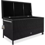 Lada depozitare pentru gradina/terasa Casaria®, poliratan, roti si manere transport, 400 L, negru, 117 x 55 x 64 cm