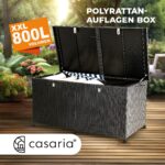 Lada depozitare pentru terasa/gradina Casaria®, cu 2 deschideri, roti pentru transport, poliratan, 625 L, negru, 150 x 77 x 73 cm - imagine 7