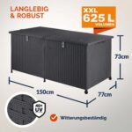 Lada depozitare pentru terasa/gradina Casaria®, cu 2 deschideri, roti pentru transport, poliratan, 625 L, negru, 150 x 77 x 73 cm - imagine 3