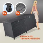 Lada depozitare pentru terasa/gradina Casaria®, cu 2 deschideri, roti pentru transport, poliratan, 625 L, negru, 150 x 77 x 73 cm - imagine 2