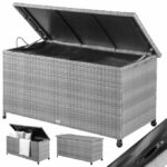 Lada depozitare pentru gradina si terasa Casaria®, poliratan, 270 L, roti si manere pentru transport, gri, 117 x 53 x 60 cm