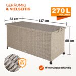 Lada depozitare pentru gradina si terasa Casaria®, poliratan, 270 L, roti si manere pentru transport, crem, 117 x 53 x 60 cm - imagine 3