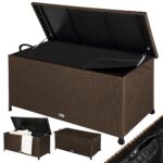Lada depozitare pentru gradina si terasa Casaria®, poliratan, 270 L, roti si manere pentru transport, maro, 117 x 53 x 60 cm