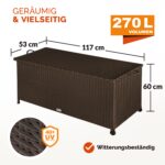 Lada depozitare pentru gradina si terasa Casaria®, poliratan, 270 L, roti si manere pentru transport, maro, 117 x 53 x 60 cm - imagine 3