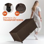 Lada depozitare pentru gradina si terasa Casaria®, poliratan, 270 L, roti si manere pentru transport, maro, 117 x 53 x 60 cm - imagine 2