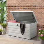Cutie metalica depozitare pentru gradina/terasa, 380 L, alb, incuietoare, 120 cm x 53 cm x 63 cm