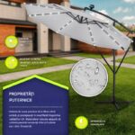 Umbrela cu iluminare LED pentru gradina si terasa, Tillvex, Ø 350 cm, husa, 8 spite, rotire 360°, protectie UV 50+, poliester de 180 g/m², manivela, gri - imagine 5
