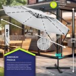Umbrela cu iluminare LED pentru gradina si terasa, Tillvex, Ø 350 cm, husa, 8 spite, rotire 360°, protectie UV 50+, poliester de 180 g/m², manivela, gri - imagine 2