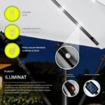 Umbrela cu iluminare LED pentru gradina si terasa, Tillvex, Ø 350 cm, husa, 8 spite, rotire 360°, protectie UV 50+, poliester de 180 g/m², manivela, gri - imagine 3