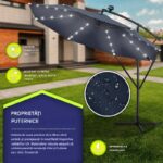 Umbrela cu iluminare LED pentru gradina si terasa, Tillvex, Ø 350 cm, husa, 8 spite, rotire 360°, protectie UV 50+, poliester de 180 g/m², manivela, albastru - imagine 5
