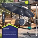 Umbrela cu iluminare LED pentru gradina si terasa, Tillvex, Ø 350 cm, husa, 8 spite, rotire 360°, protectie UV 50+, poliester de 180 g/m², manivela, albastru - imagine 2