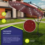 Umbrela cu iluminare LED pentru gradina si terasa, Tillvex, Ø 350 cm, husa, 8 spite, rotire 360°, protectie UV 50+, poliester de 180 g/m², manivela, rosu - imagine 4
