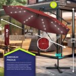 Umbrela cu iluminare LED pentru gradina si terasa, Tillvex, Ø 350 cm, husa, 8 spite, rotire 360°, protectie UV 50+, poliester de 180 g/m², manivela, rosu - imagine 5
