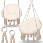 Leagan suspendat din bumbac, capacitate pana la 200 kg, pentru interior/exterior, 77 x 142 cm, crem