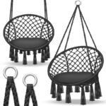 Leagan suspendat din bumbac, capacitate pana la 200 kg, pentru interior/exterior, 77 x 142 cm, negru