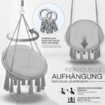 Leagan suspendat din bumbac, capacitate pana la 200 kg, pentru interior/exterior, 77 x 142 cm, gri - imagine 4