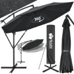 Umbrela pentru gradina si terasa, Tillvex, Ø 350 cm, husa, protectie UV 50+, 8 spite, rotatie 360°, inclinare reglabila, tesatura 180 g/m², antracit