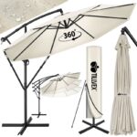 Umbrela pentru gradina si terasa, Tillvex, Ø 350 cm, husa, protectie UV 50+, 8 spite, rotatie 360°, inclinare reglabila, tesatura 180 g/m², crem
