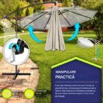 Umbrela pentru gradina si terasa, Tillvex, Ø 350 cm, husa, protectie UV 50+, 8 spite, rotatie 360°, inclinare reglabila, tesatura 180 g/m², crem - imagine 2